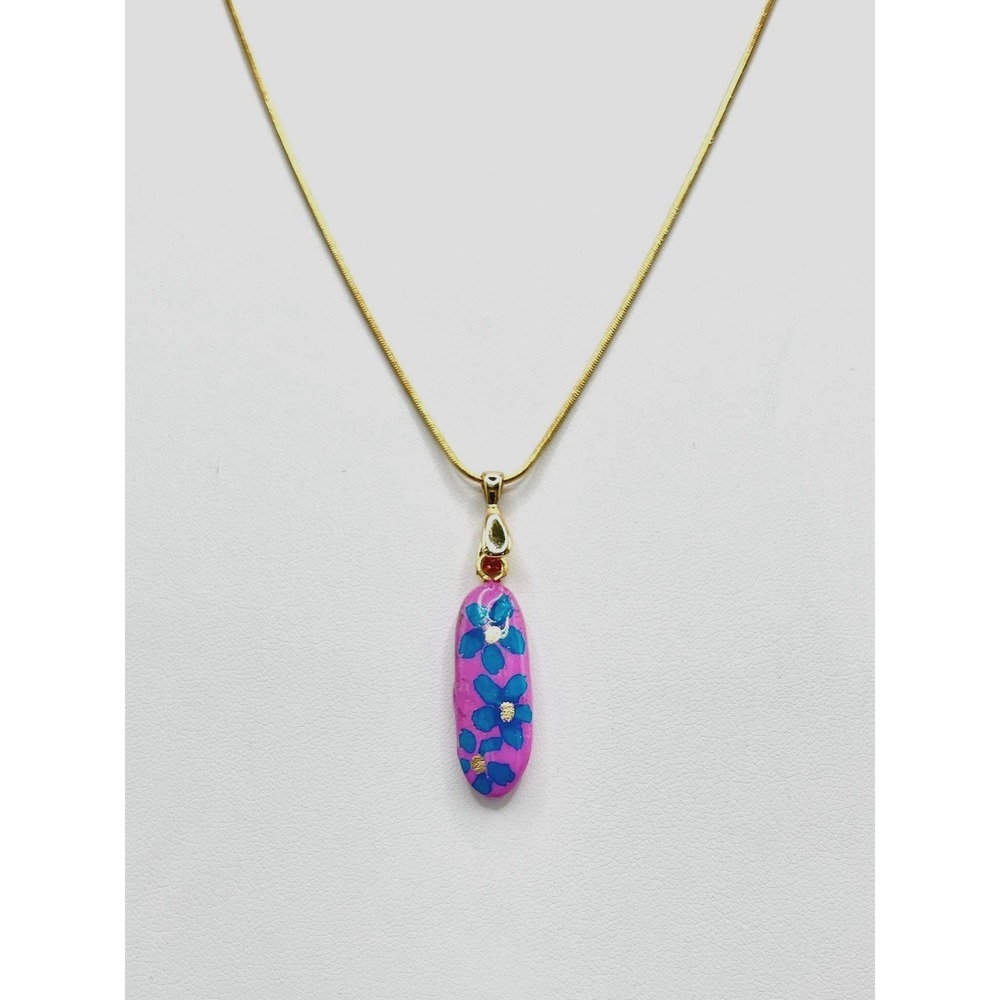 Polymer Clay‎ Floral Bar Pendant Necklace, Boho Cottagecore Art Jewelry Colorful